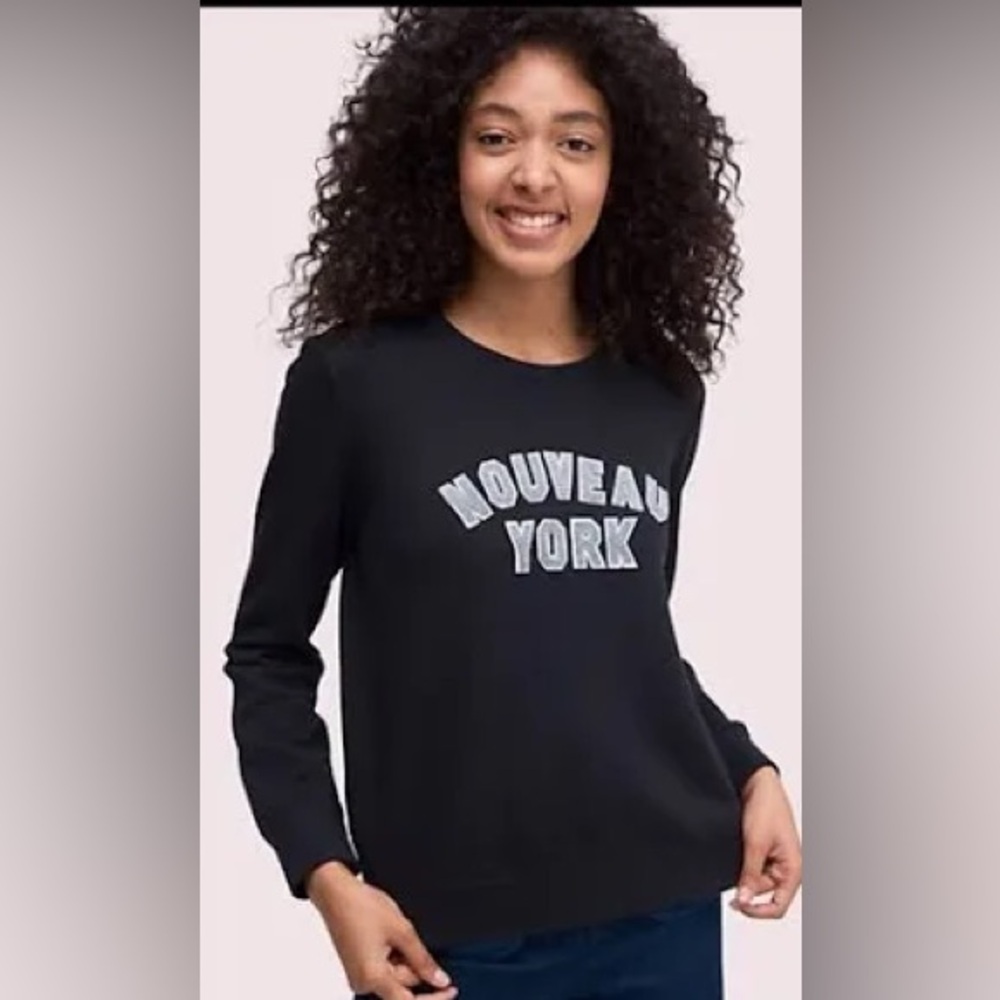NWOT kate spade Black 'NOUVEAU YORK' Crewneck Sweatshirt
